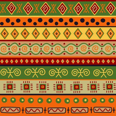Kesintisiz renk desen Etnik tarzda. Süs öğesi Afrika Tema. Sorunsuz vintage dekoratif kabile kenarlık kümesi. Kabile öğeleri formu ile geleneksel Afrika desen arka plan.