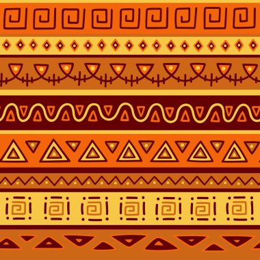 Kesintisiz renk desen Etnik tarzda. Süs öğesi Afrika Tema. Sorunsuz vintage dekoratif kabile kenarlık kümesi. Kabile öğeleri formu ile geleneksel Afrika desen arka plan.