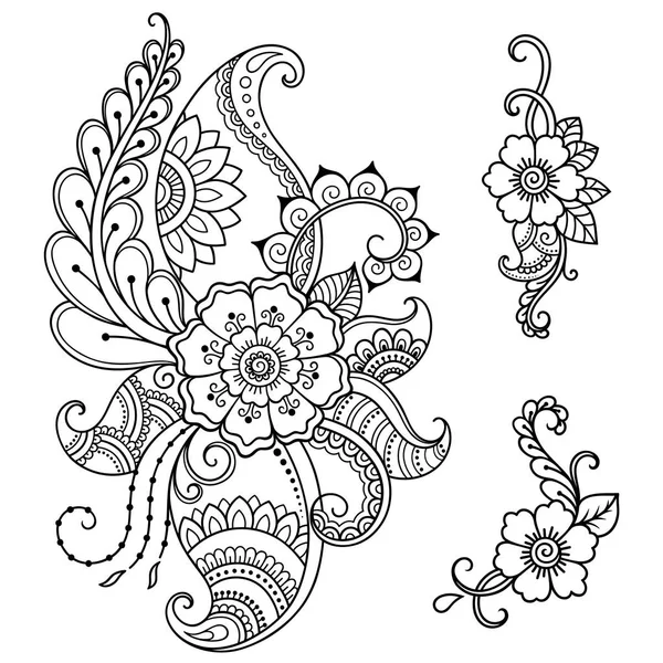 Modèle de fleur de tatouage au henné. Style Mehndi. Ensemble de motifs ornementaux dans le style oriental . — Image vectorielle