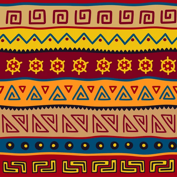 Sömlös färgmönster i etnisk stil. Dekorativa element afrikanska tema. Uppsättning av sömlösa vintage dekorativ tribal gränsen. Traditionella afrikanska mönster bakgrund med tribal element form. — Stock vektor