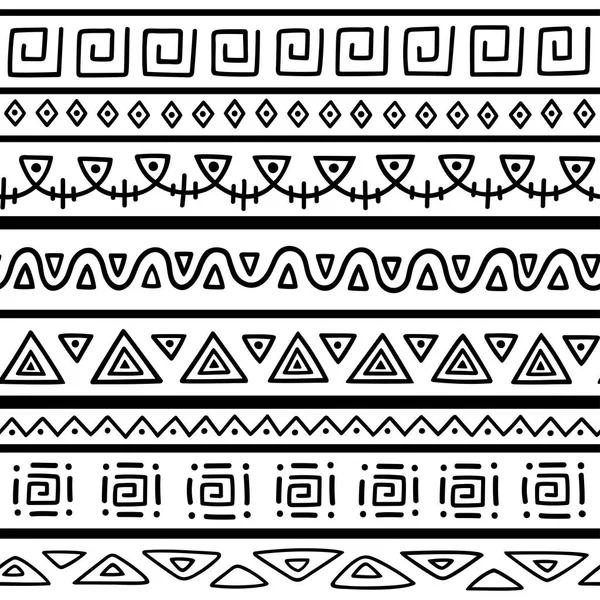 민족 스타일의 완벽 한 패턴입니다. 장식 요소 아프리카 테마입니다. 완벽 한 빈티지 장식 부족 테두리의 집합입니다. 부족 요소 형태와 전통적인 아프리카 패턴 배경. — 스톡 벡터