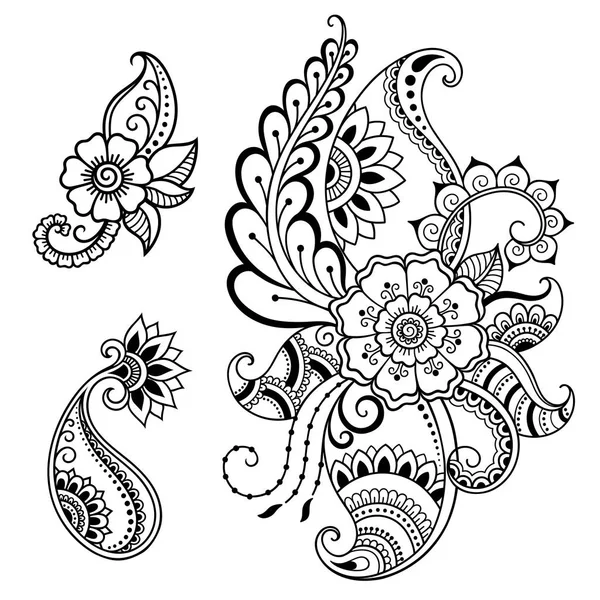 Henna tattoo bloem sjabloon. Mehndi stijl. Set van Decoratieve patronen in de oosterse stijl. — Stockvector