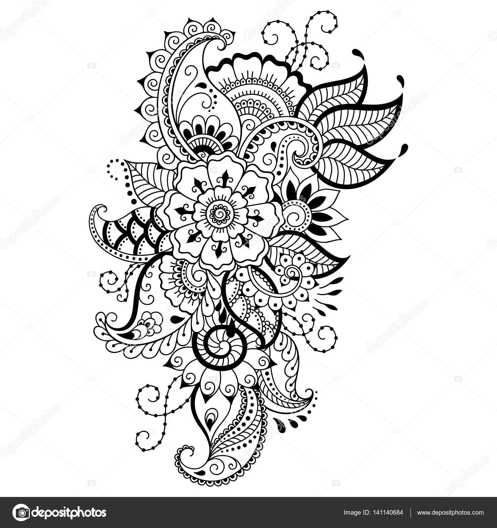 HennaTattoo Blume Vorlage. MehndiStil. Satz von ornamentalen Mustern