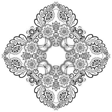 Kına dövme mandala. Mehndi tarzı. Dekoratif desen oryantal tarzı. Boyama kitabı sayfası.