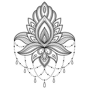 Hint tarzı kına dövme çiçek şablonu. Etnik çiçek paisley - Lotus. Mehndi stili.