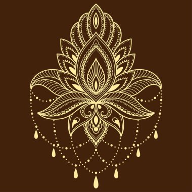 Hint tarzı kına dövme çiçek şablonu. Etnik çiçek paisley - Lotus. Mehndi stili.