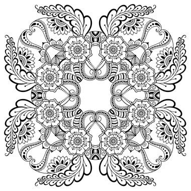 Kına dövme mandala. Mehndi tarzı. Dekoratif desen oryantal tarzı. Boyama kitabı sayfası.