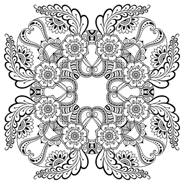 Tatoo mandala de henna. Estilo Mehndi. Patrón decorativo en estilo oriental. Libro para colorear página . — Vector de stock