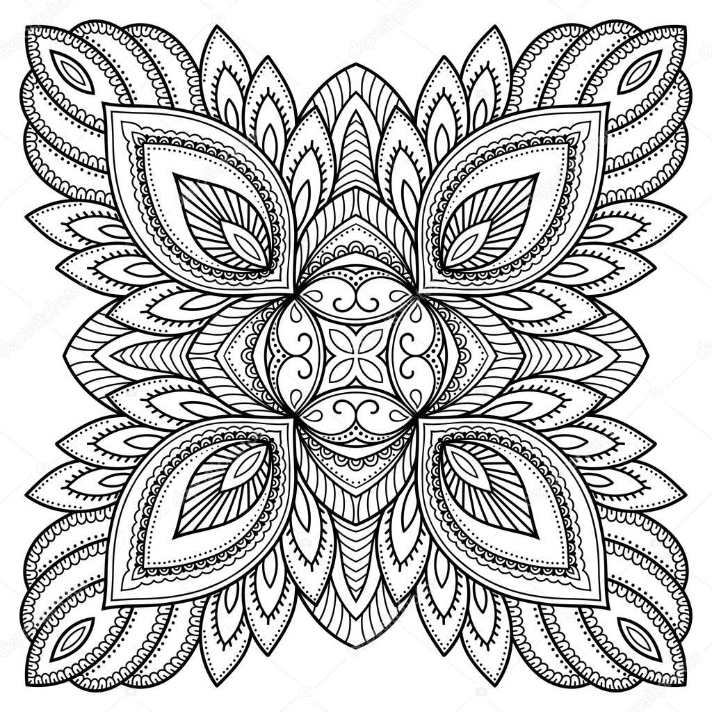 Henna tatoo mandala. Mehndi style.Decorative pattern in oriental style. Coloring book page.
