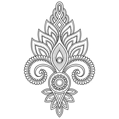 Hint tarzı kına dövme çiçek şablonu. Etnik çiçek paisley - Lotus. Mehndi tarzı. Oryantal tarzda dekoratif desen.