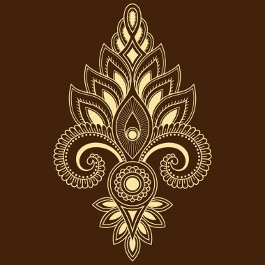 Hint tarzı kına dövme çiçek şablonu. Etnik çiçek paisley - Lotus. Mehndi tarzı. Oryantal tarzda dekoratif desen.