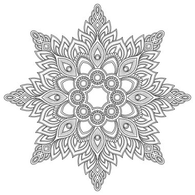 Kına dövme mandala. Mehndi tarzı. Dekoratif desen oryantal tarzı. Boyama kitabı sayfası.