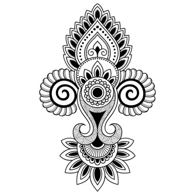 Hint tarzı kına dövme çiçek şablonu. Etnik çiçek paisley - Lotus. Mehndi tarzı. Oryantal tarzda dekoratif desen.