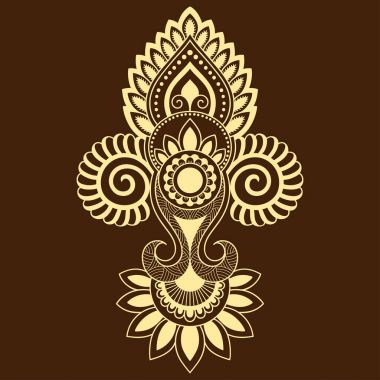 Hint tarzı kına dövme çiçek şablonu. Etnik çiçek paisley - Lotus. Mehndi tarzı. Oryantal tarzda dekoratif desen.
