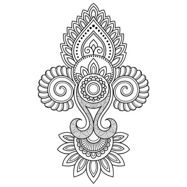 Hint tarzı kına dövme çiçek şablonu. Etnik çiçek paisley - Lotus. Mehndi tarzı. Oryantal tarzda dekoratif desen.