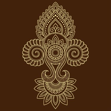 Hint tarzı kına dövme çiçek şablonu. Etnik çiçek paisley - Lotus. Mehndi tarzı. Oryantal tarzda dekoratif desen.