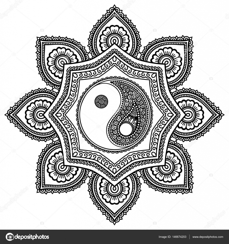 Download Vector henna tatoo mandala. Yin-yang decorative symbol ...