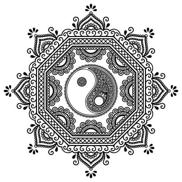 Vector henna tatoo mandala. Símbolo decorativo Yin-yang. Estilo Mehndi. Patrón decorativo en estilo oriental. Libro para colorear página . — Archivo Imágenes Vectoriales