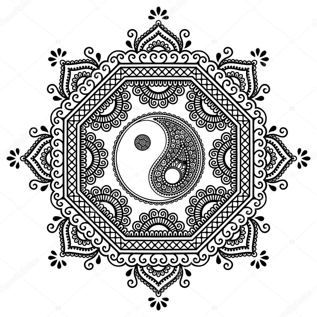 Download Vector henna tattoo mandala. Yin-yang decoratieve symbool. Mehndi stijl. Decoratief patroon in ...
