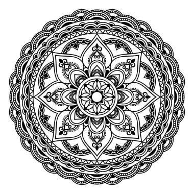 Kına dövme mandala. Mehndi tarzı. Dekoratif desen oryantal tarzı. Boyama kitabı sayfası.