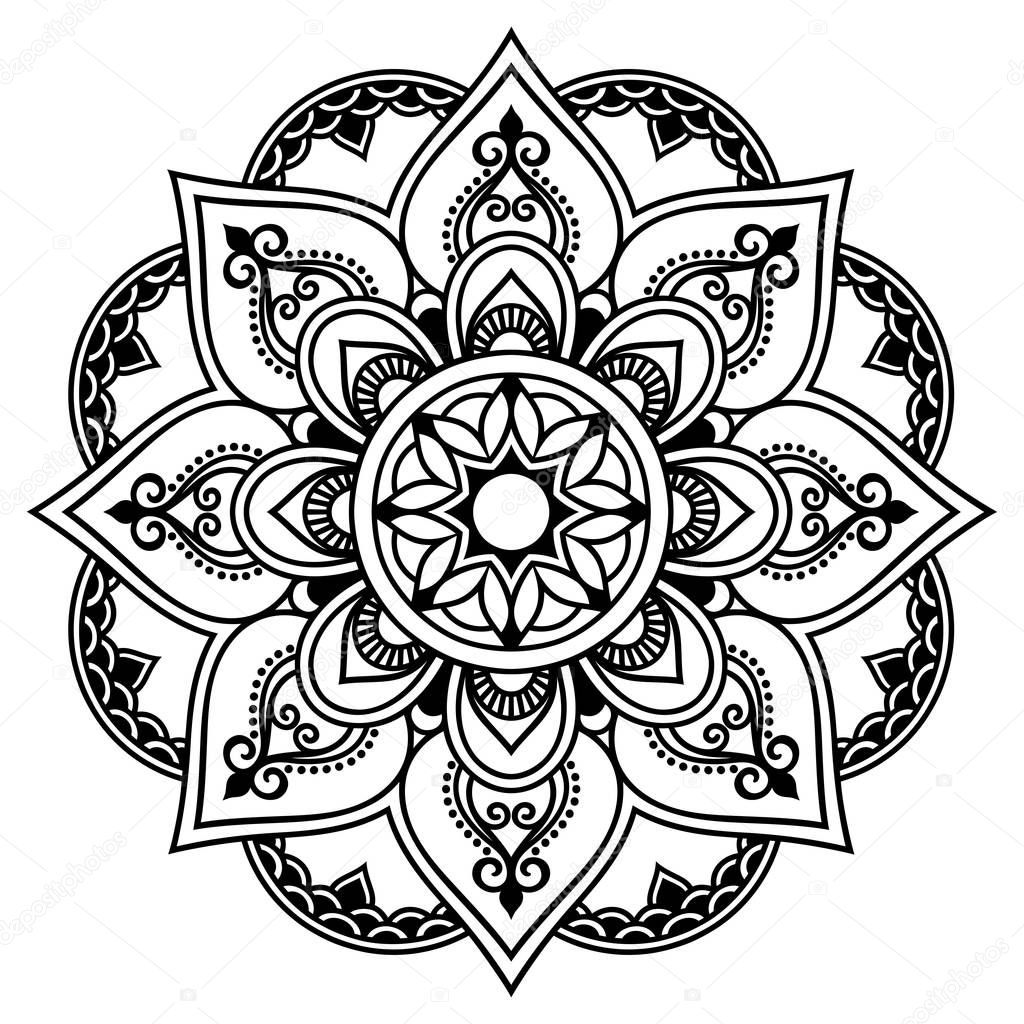 Henna tatoo mandala. Mehndi style.Decorative pattern in oriental style. Coloring book page.