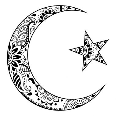 Yıldız ve hilal dini İslam sembolü. Dekoratif işareti yapımı ve dövmeler için. Doğu Müslüman sembolü.