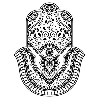 Vektör Hamza el çekilmiş sembolü. İç Dekorasyon ve kına çizimlerle oryantal tarzda dekoratif desen. Fatima'nın 