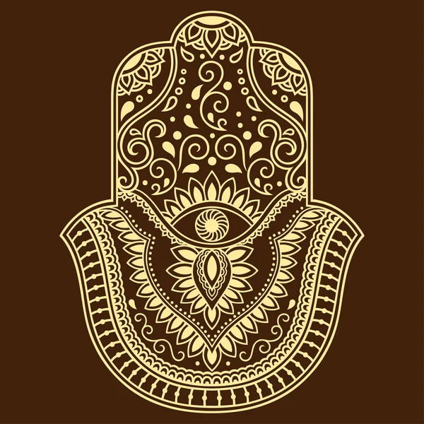 Vector hamsa mão desenhado símbolo. Padrão decorativo em estilo oriental para a decoração de interiores e desenhos com henna. O antigo símbolo da "Mão de Fátima  ". —  Vetores de Stock