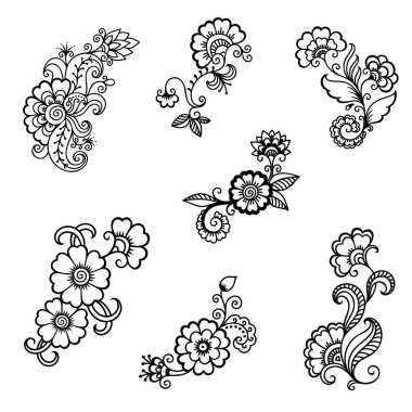 Kına dövme çiçek şablon. Mehndi tarzı. Oryantal tarzı süs desenleri.