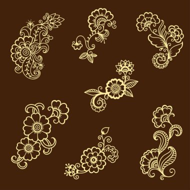 Kına dövme çiçek şablon. Mehndi tarzı. Oryantal tarzı süs desenleri.