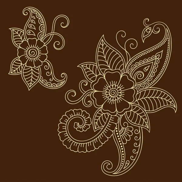 Plantilla de flor de tatuaje de henna. Estilo Mehndi. Conjunto de patrones ornamentales en el estilo oriental . — Vector de stock