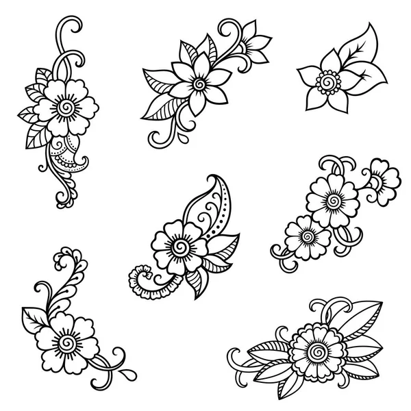 Plantilla de flor de tatuaje de henna. Estilo Mehndi. Conjunto de patrones ornamentales en el estilo oriental . — Vector de stock