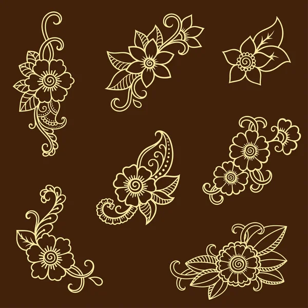 Plantilla de flor de tatuaje de henna. Estilo Mehndi. Conjunto de patrones ornamentales en el estilo oriental . — Vector de stock