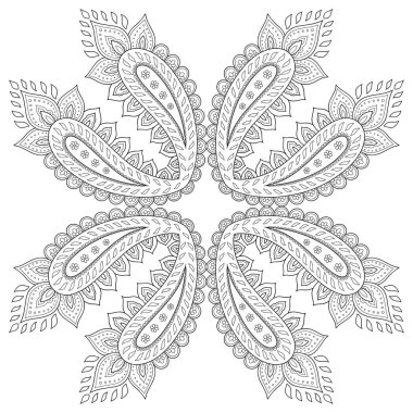 Kına dövme mandala. Mehndi tarzı. Dekoratif desen oryantal tarzı. Boyama kitabı sayfası.