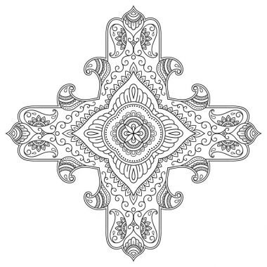 Kına dövme mandala. Mehndi tarzı. Dekoratif desen oryantal tarzı. Boyama kitabı sayfası.