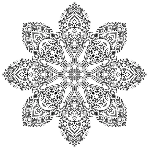 Henna Tattoo mandala. Mehndi stijl. Decoratief patroon in oosterse stijl. Boek kleurplaat. — Stockvector