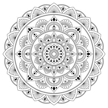 Kına dövme mandala. Mehndi tarzı. Dekoratif desen oryantal tarzı. Boyama kitabı sayfası.