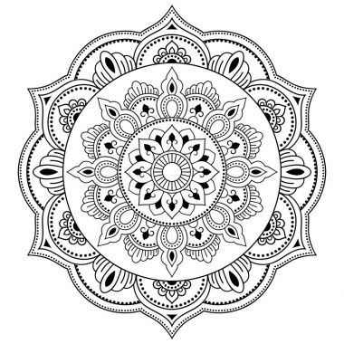 Kına dövme mandala. Mehndi tarzı. Dekoratif desen oryantal tarzı. Boyama kitabı sayfası.