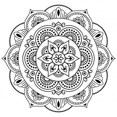 Kına dövme mandala. Mehndi tarzı. Dekoratif desen oryantal tarzı. Boyama kitabı sayfası.