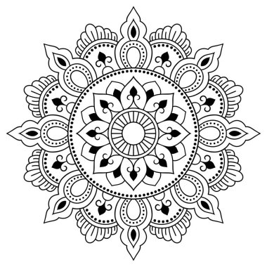 Kına dövme mandala. Mehndi tarzı. Dekoratif desen oryantal tarzı. Boyama kitabı sayfası.