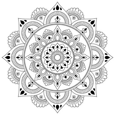 Kına dövme mandala. Mehndi tarzı. Dekoratif desen oryantal tarzı. Boyama kitabı sayfası.