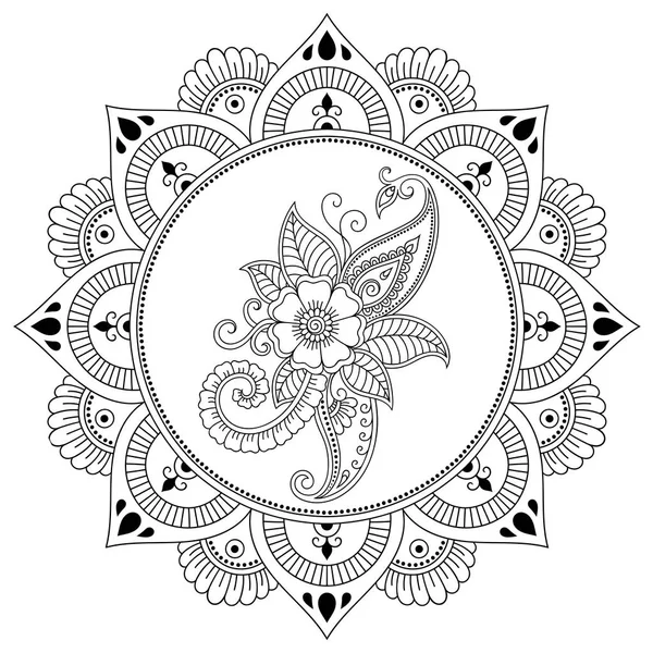 A circular pattern in the form of a mandala. Henna tattoo flower template in Indian style. Ethnic floral paisley. Mehndi style. Decorative pattern in oriental style. — Stock Vector
