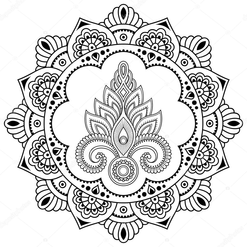 A circular pattern in the form of a mandala. Henna tattoo flower template in Indian style. Ethnic floral paisley - Lotus. Mehndi style. Decorative pattern in oriental style.