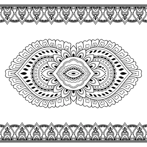 Conjunto de bordes sin costura para el diseño y aplicación de henna. Pulsera para tatuaje. Plantilla de flores en estilo mehndi. Conjunto de patrones ornamentales en el estilo oriental . — Vector de stock