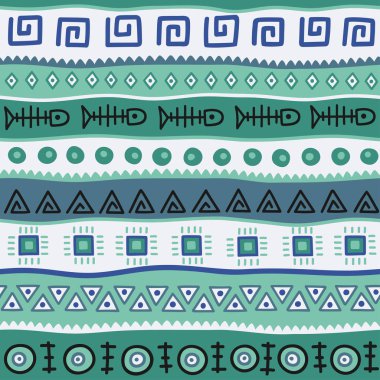 Kesintisiz renk desen Etnik tarzda. Süs öğesi Afrika Tema. Sorunsuz vintage dekoratif kabile kenarlık kümesi. Kabile öğeleri formu ile geleneksel Afrika desen arka plan.