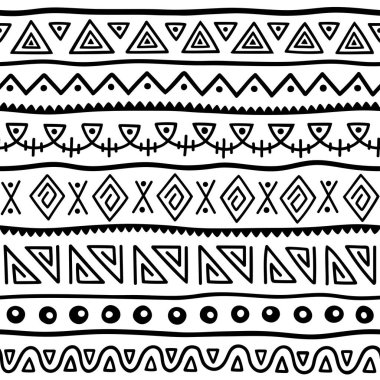 Dikişsiz desen Etnik tarzda. Süs öğesi Afrika Tema. Sorunsuz vintage dekoratif kabile kenarlık kümesi. Kabile öğeleri formu ile geleneksel Afrika desen arka plan.