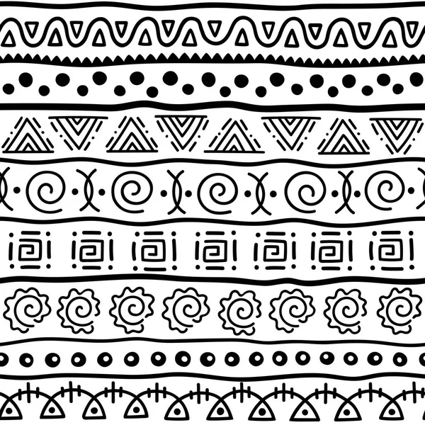 Padrão sem costura em estilo étnico. Elemento ornamental tema africano. Conjunto de borda tribal decorativa vintage sem costura. Padrão tradicional Africano fundo com forma de elementos tribais . —  Vetores de Stock