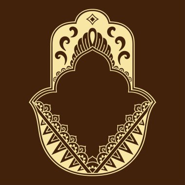 Vektör Hamza el çekilmiş sembolü. İç Dekorasyon ve kına çizimlerle oryantal tarzda dekoratif desen. Fatima'nın 