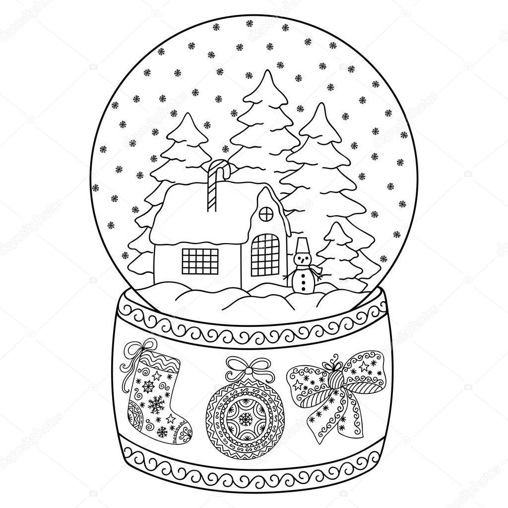 Boule   neige verre jouet avec maison Page de livre de coloriage pour adultes et