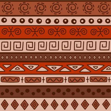 Kesintisiz renk desen Etnik tarzda. Süs öğesi Afrika Tema. Sorunsuz vintage dekoratif kabile kenarlık kümesi. Kabile öğeleri formu ile geleneksel Afrika desen arka plan.